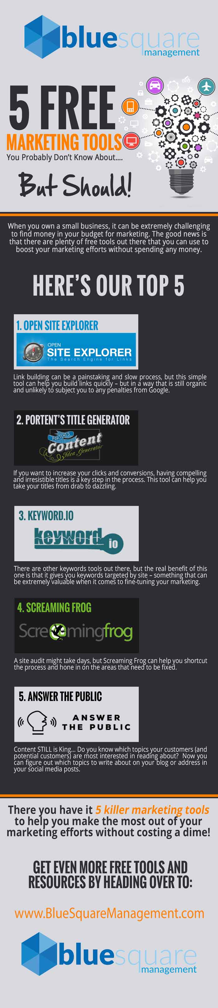 5 FREE Marketing Tools for 2019 Infographic
